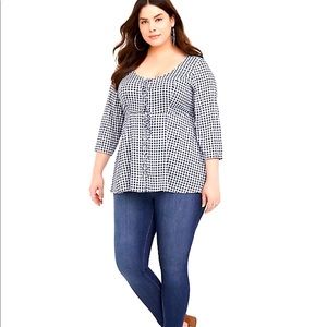 Torrid NAVY GINGHAM CHALLIS BABYDOLL TOP